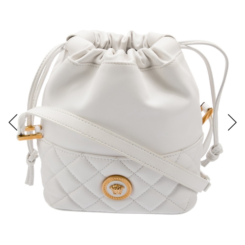 Versace Nappa Quilted Medusa Puntata Bucket Bag in white leather, new with tags